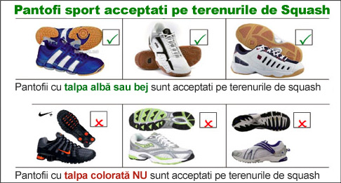 Pantofi sport acceptați pe terenurile de squash